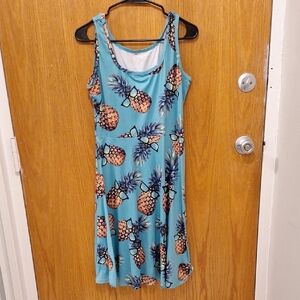 Pineapples with sunglasses stretchy turquoise dress